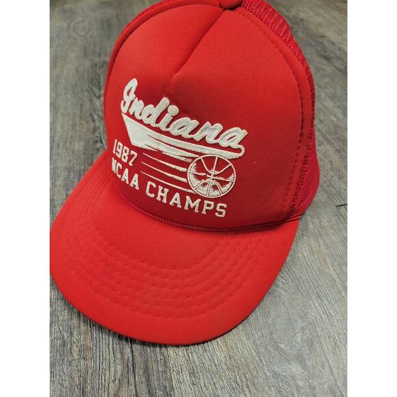 Vtg Indiana Hoosiers 1987 NCAA Champs Cap Foam Mesh Snap Back Basketball Hat Red - Picture 1 of 9